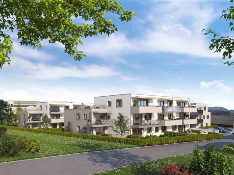 Moderne Eigentumswohnungen in der Wallerseestraße, Seekirchen, umgeben von Natur.