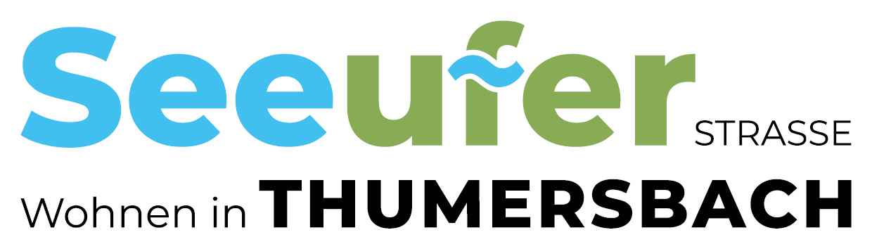 Logo mit Schriftzug „Seeufer Straße – Wohnen in Thumersbach“ in Blau, Grün und Schwarz